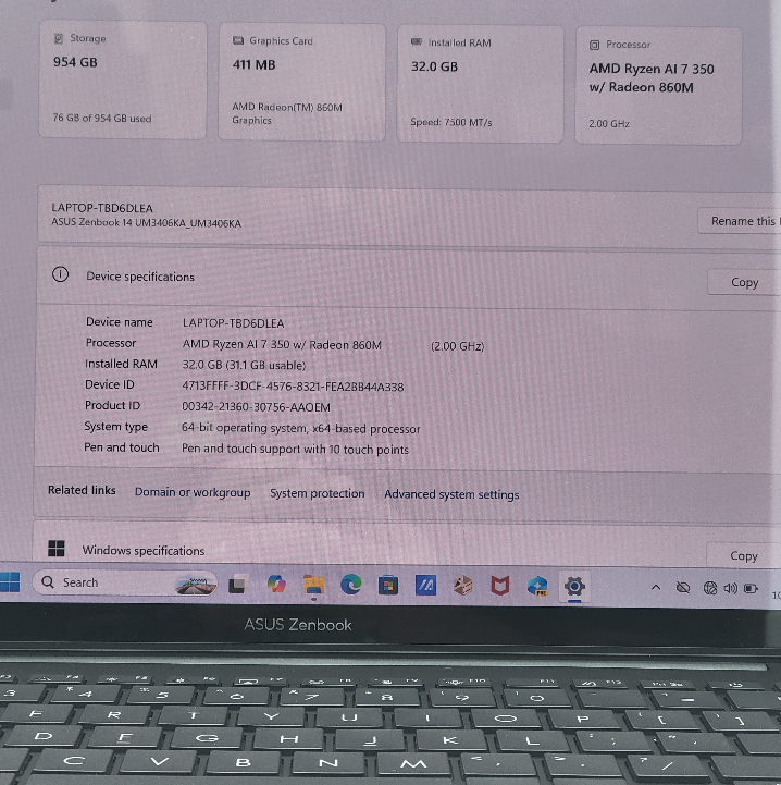 Asus Zenbook 14 UM3406K 14" Ryzen AI 7 350 2.0GHz 32GB RAM 1TB SSD
