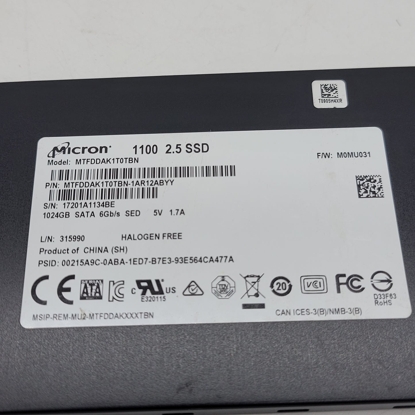 Micron 2.5" MTFDDAK1T0TBN 1TB SATA III 6Gbps SSD