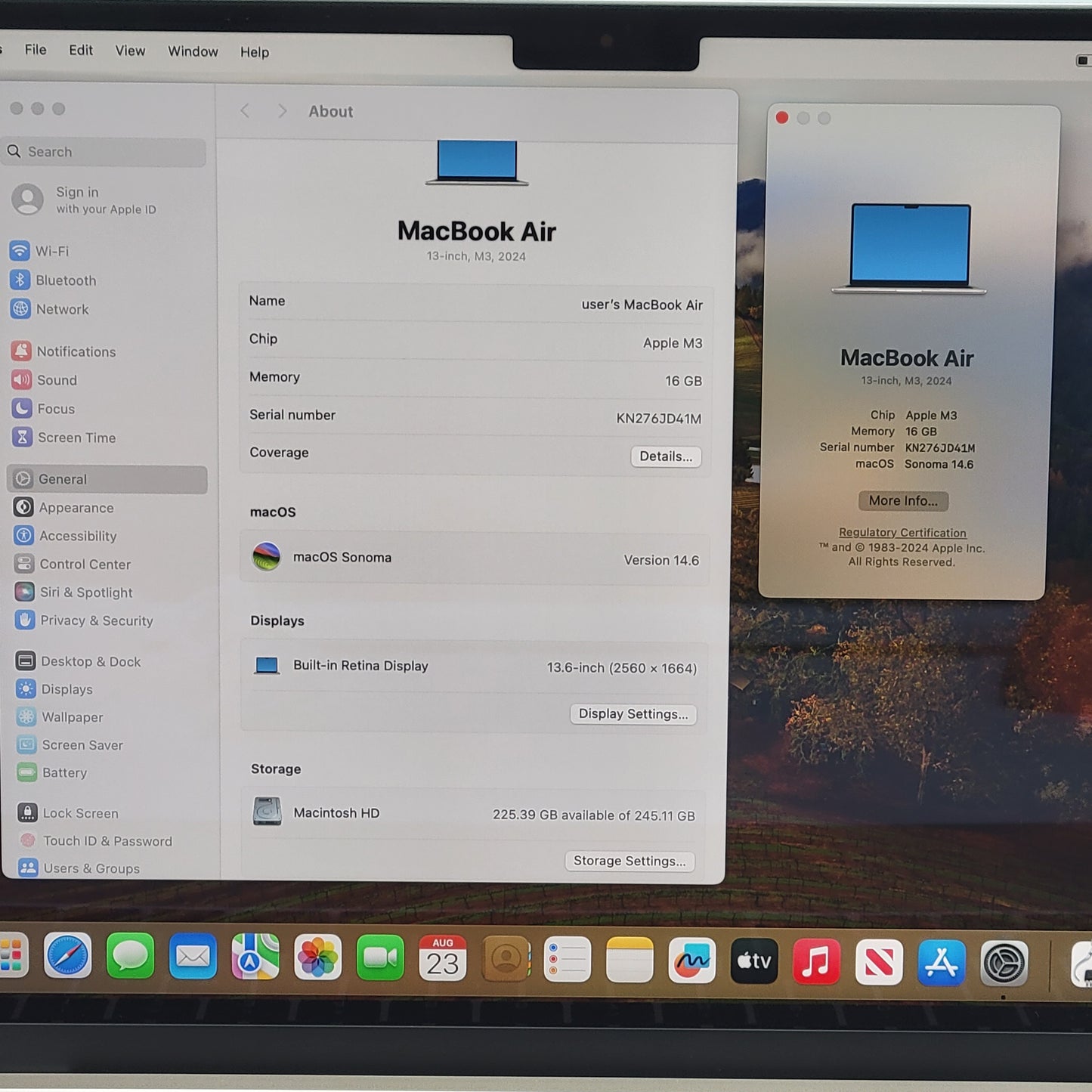 2024 Apple MacBook Air 13.6" M3 8C GPU 4.0GHz 16GB RAM 256GB SSD A3113