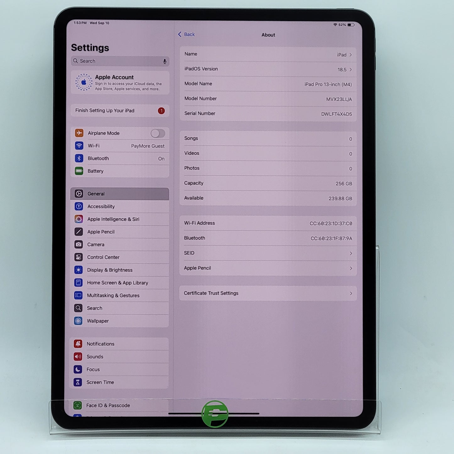 WiFi Only Apple iPad Pro 13" M4 256GB Space Gray MVX23LL/A