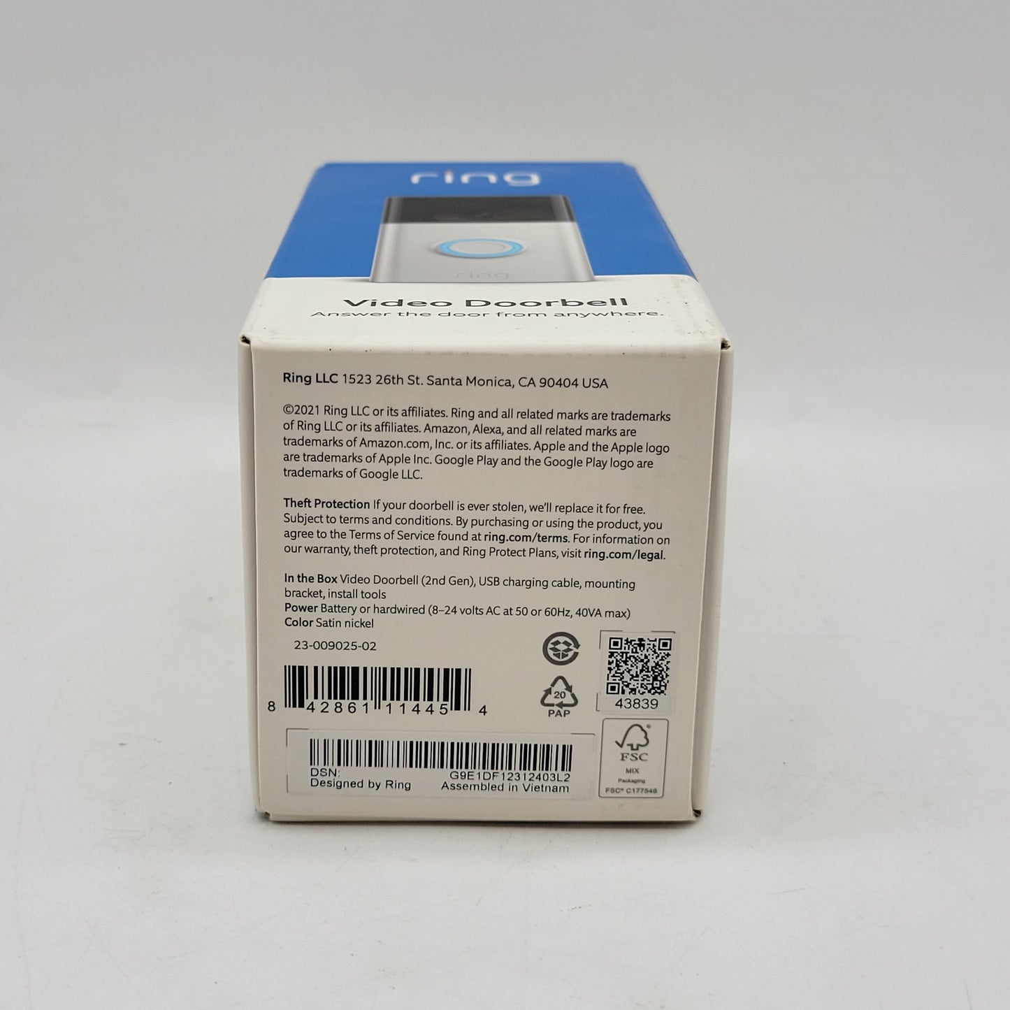 New RING Video Doorbell 2nd Gen Satin Nickel