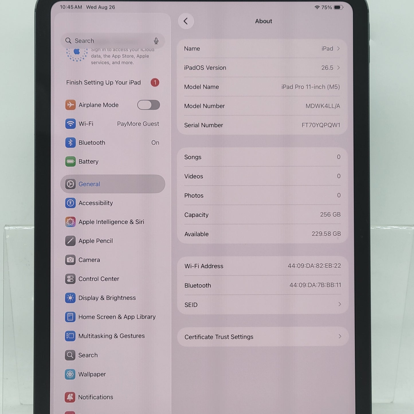 WiFi Only Apple iPad Pro 11" M5 256GB Space Black MDWK4LL/A