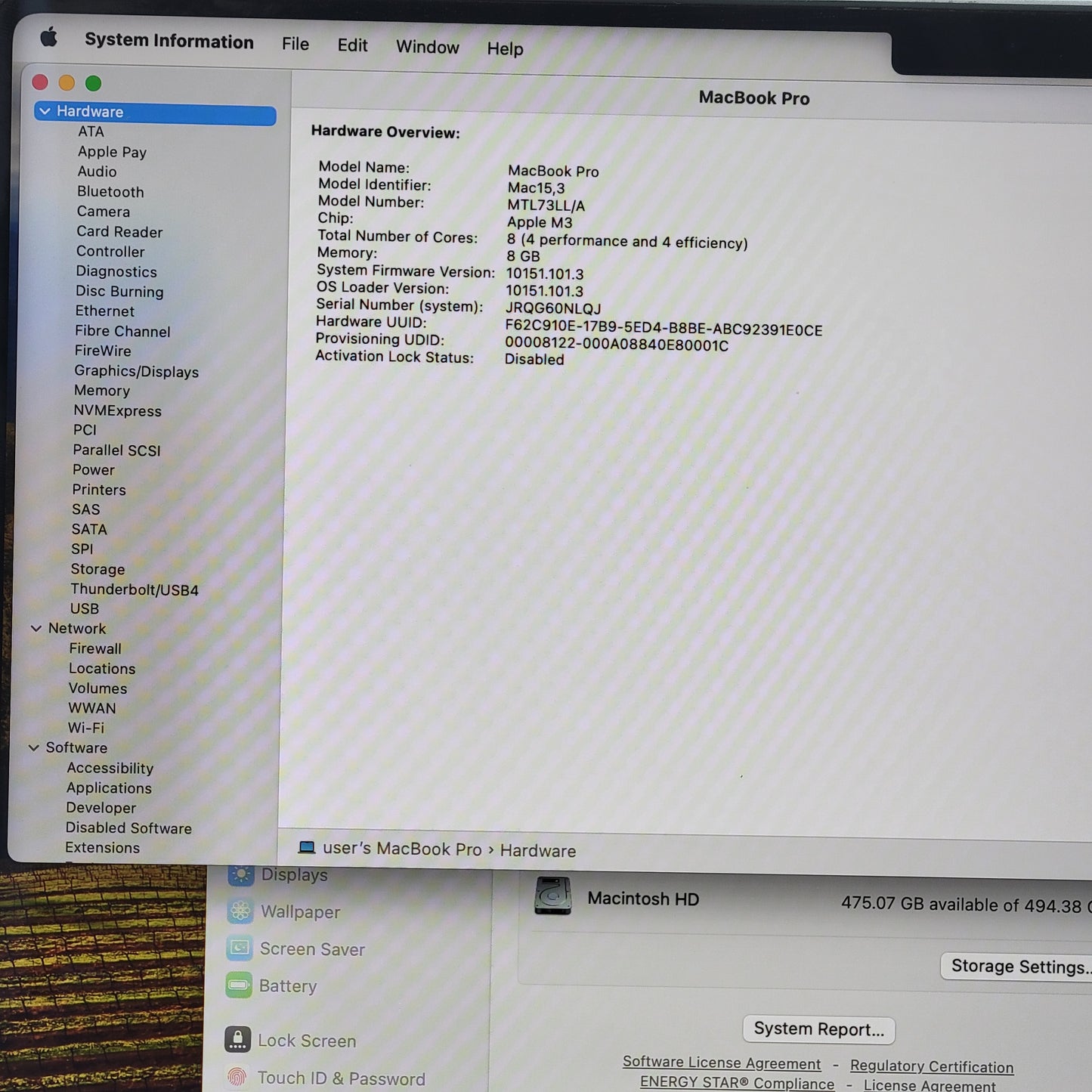 2023 Apple MacBook Pro 14" M3 10C GPU 4.0GHz 8GB RAM 512GB SSD A2918