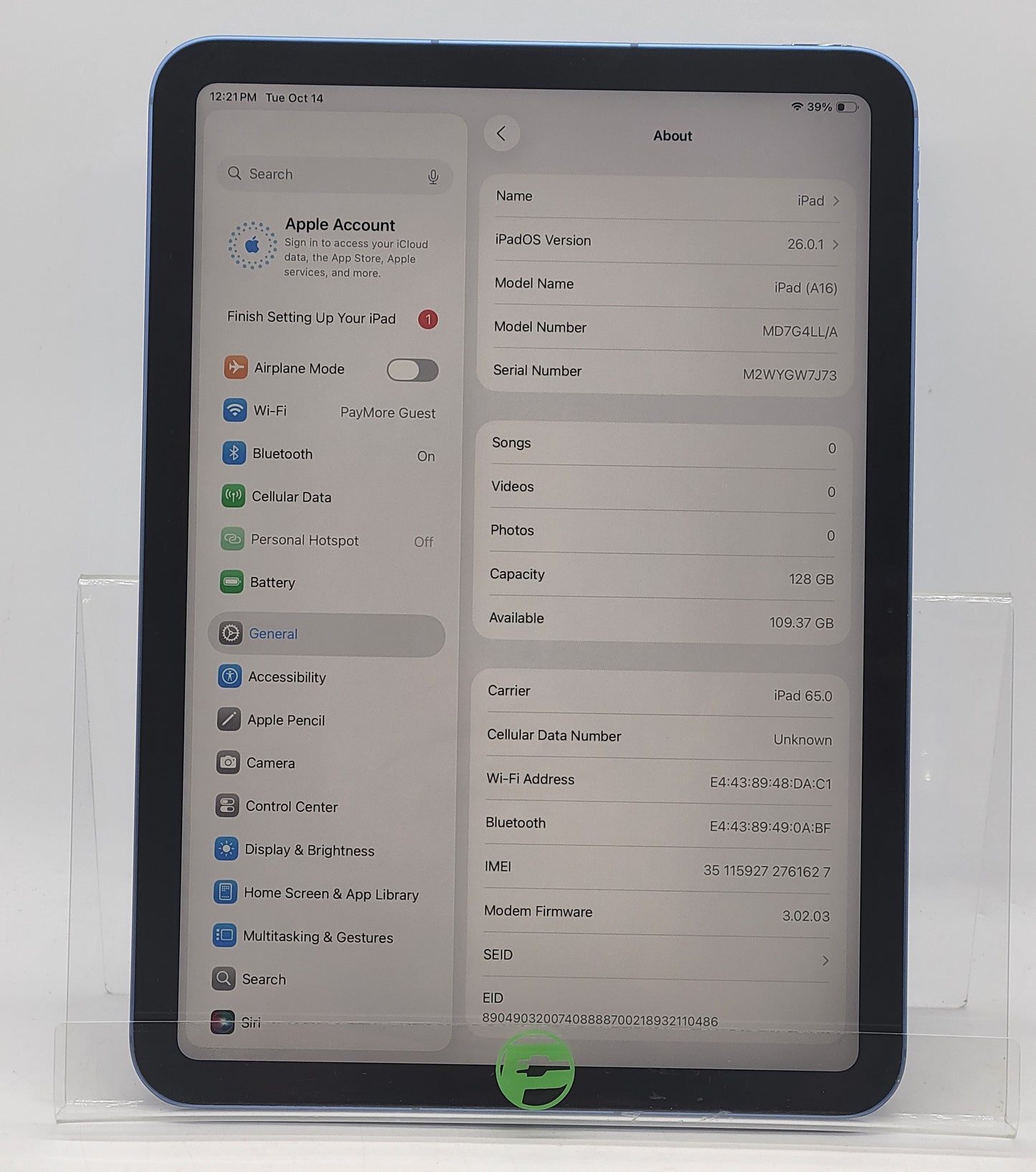 Factory Unlocked Apple iPad 11" (A16) 128GB Blue MD7G4LL/A