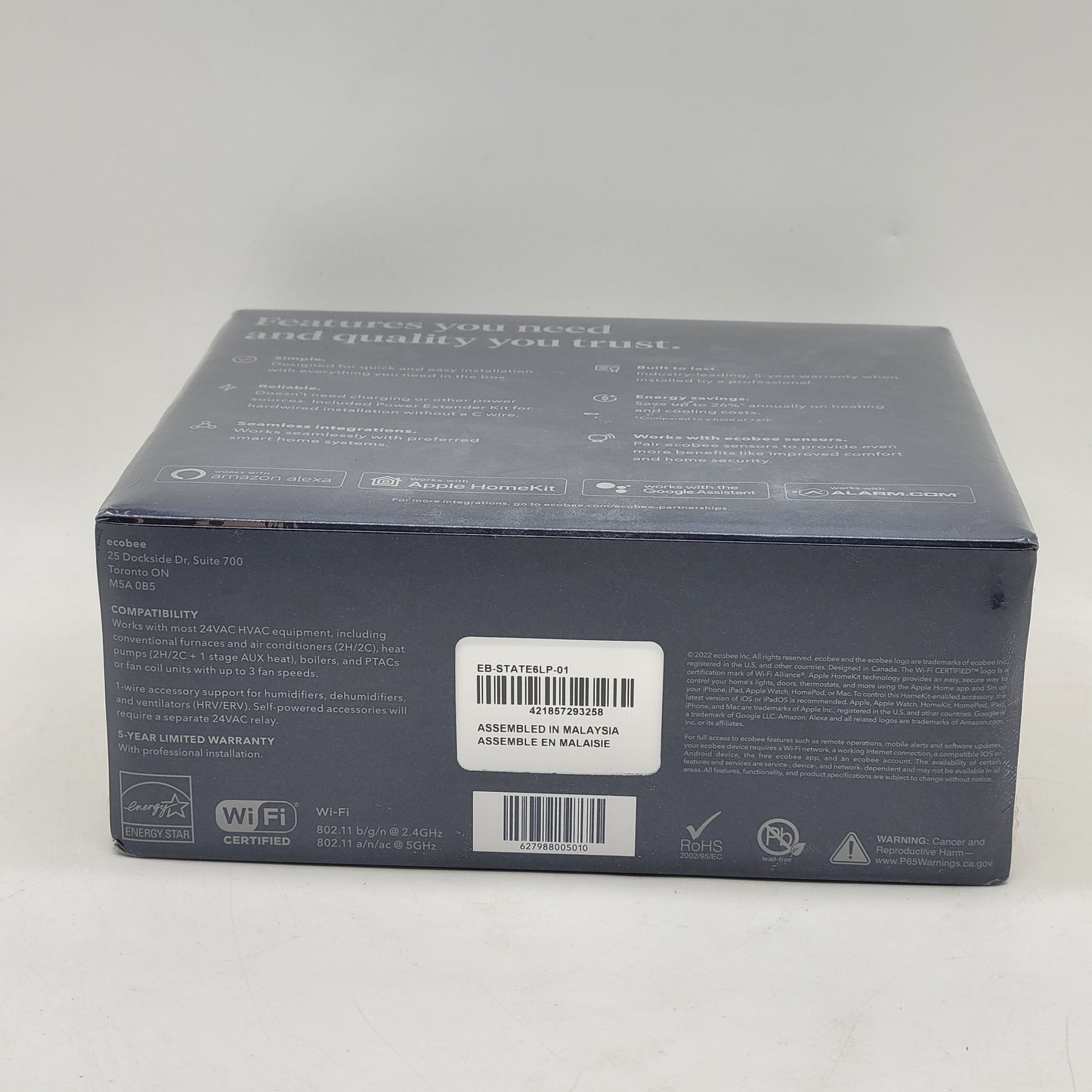New ecobee Enhanced Smart Themostat Pro Black EB-STATE6LP-01