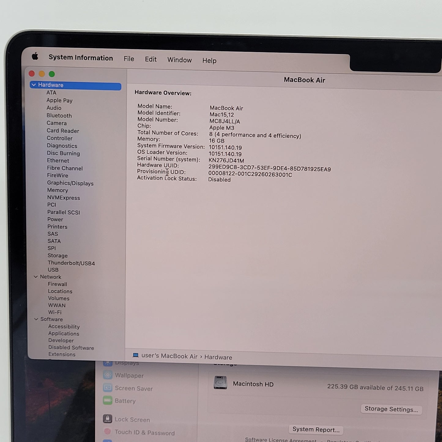 2024 Apple MacBook Air 13.6" M3 8C GPU 4.0GHz 16GB RAM 256GB SSD A3113