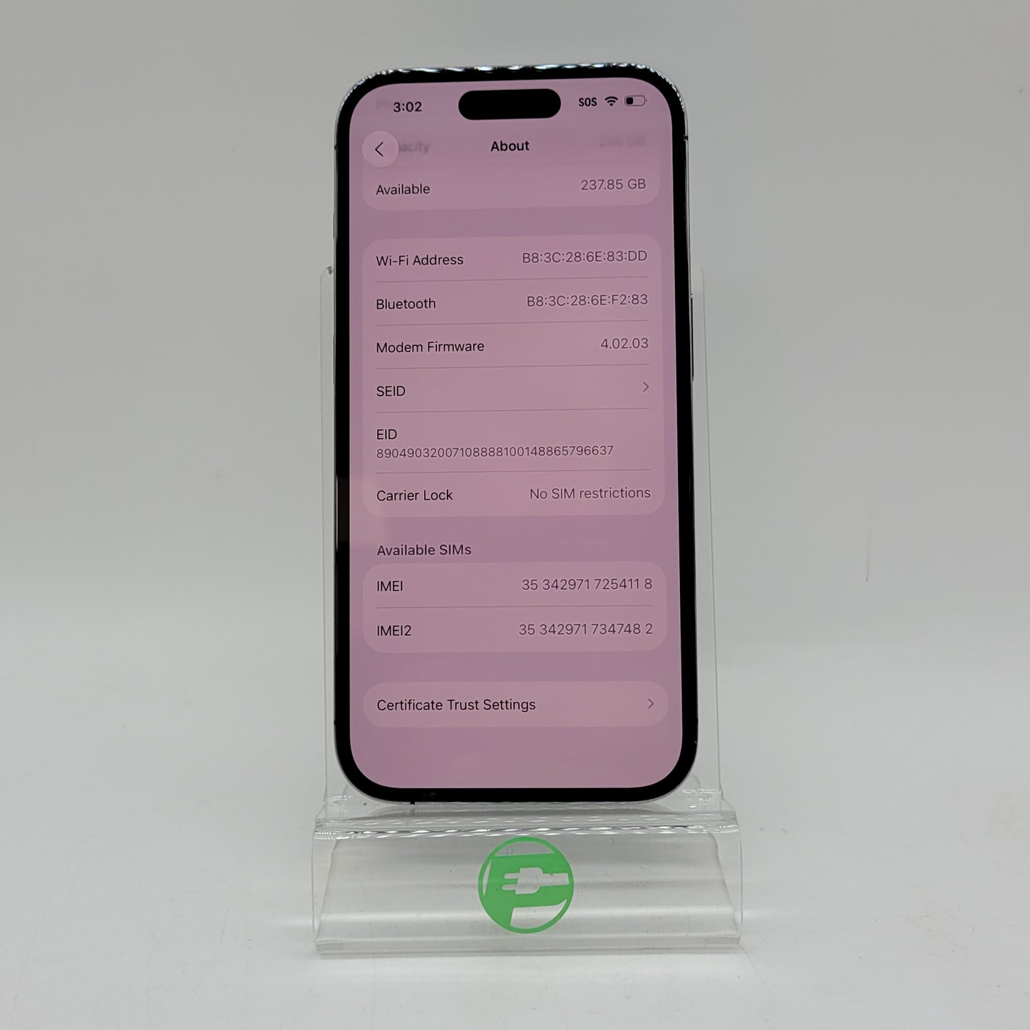 Unlocked Apple iPhone 14 Pro 256GB Deep Purple MQ1D3LL/A