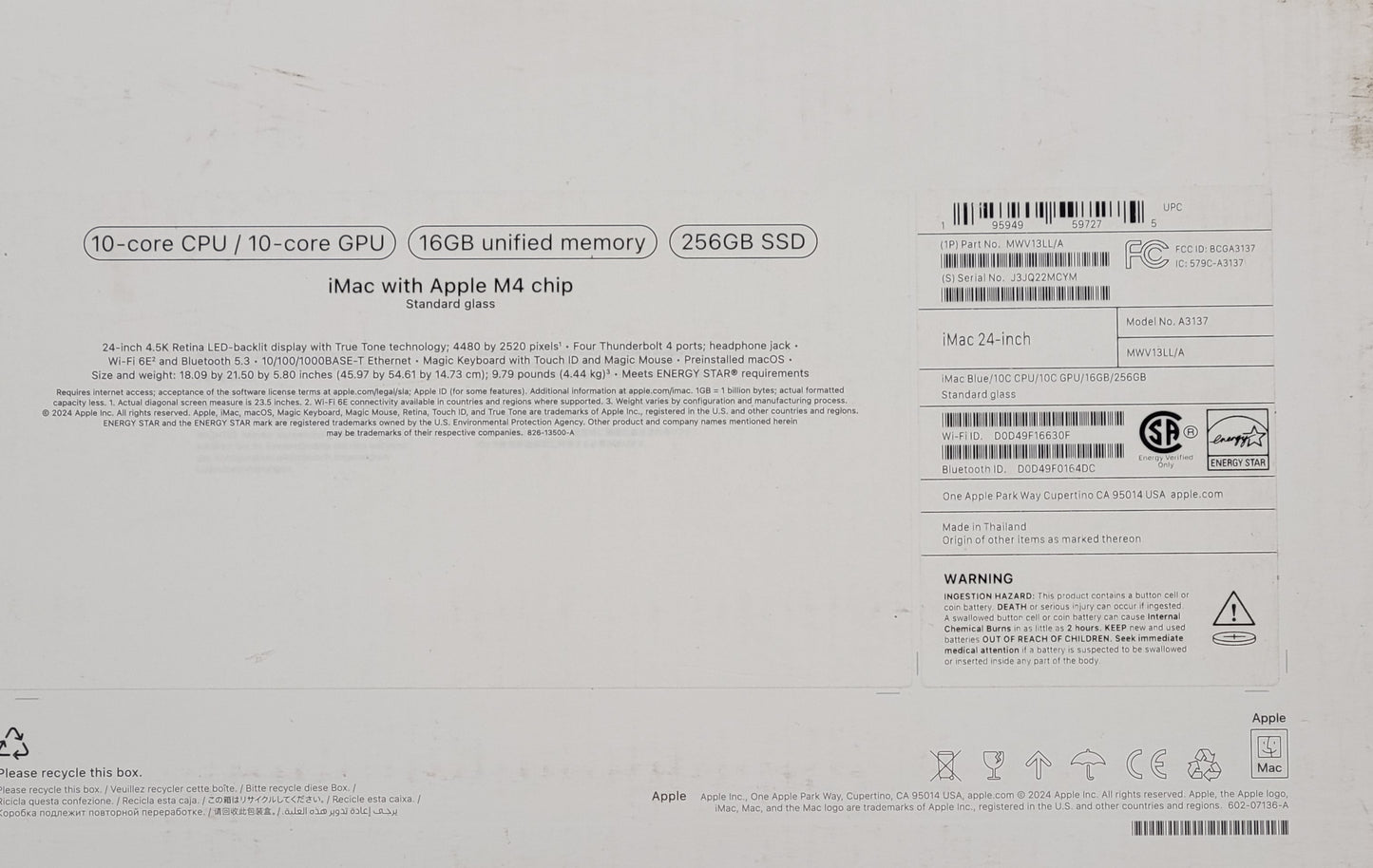 2024 Apple iMac 24" M4 4.5GHz 16GB RAM 256GB SSD Blue MWV13LL/A