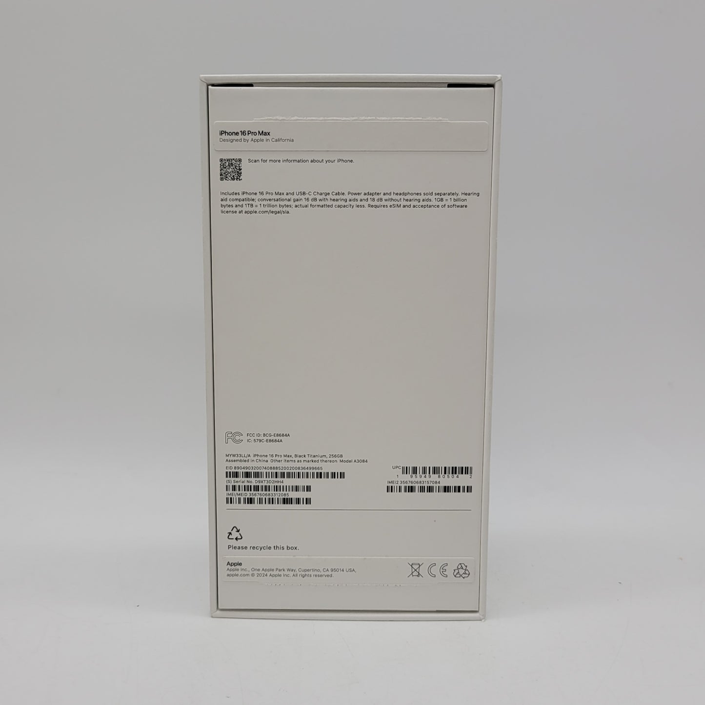 Factory Unlocked Apple iPhone 16 Pro Max 256GB Black Titanium MYW33LL/A