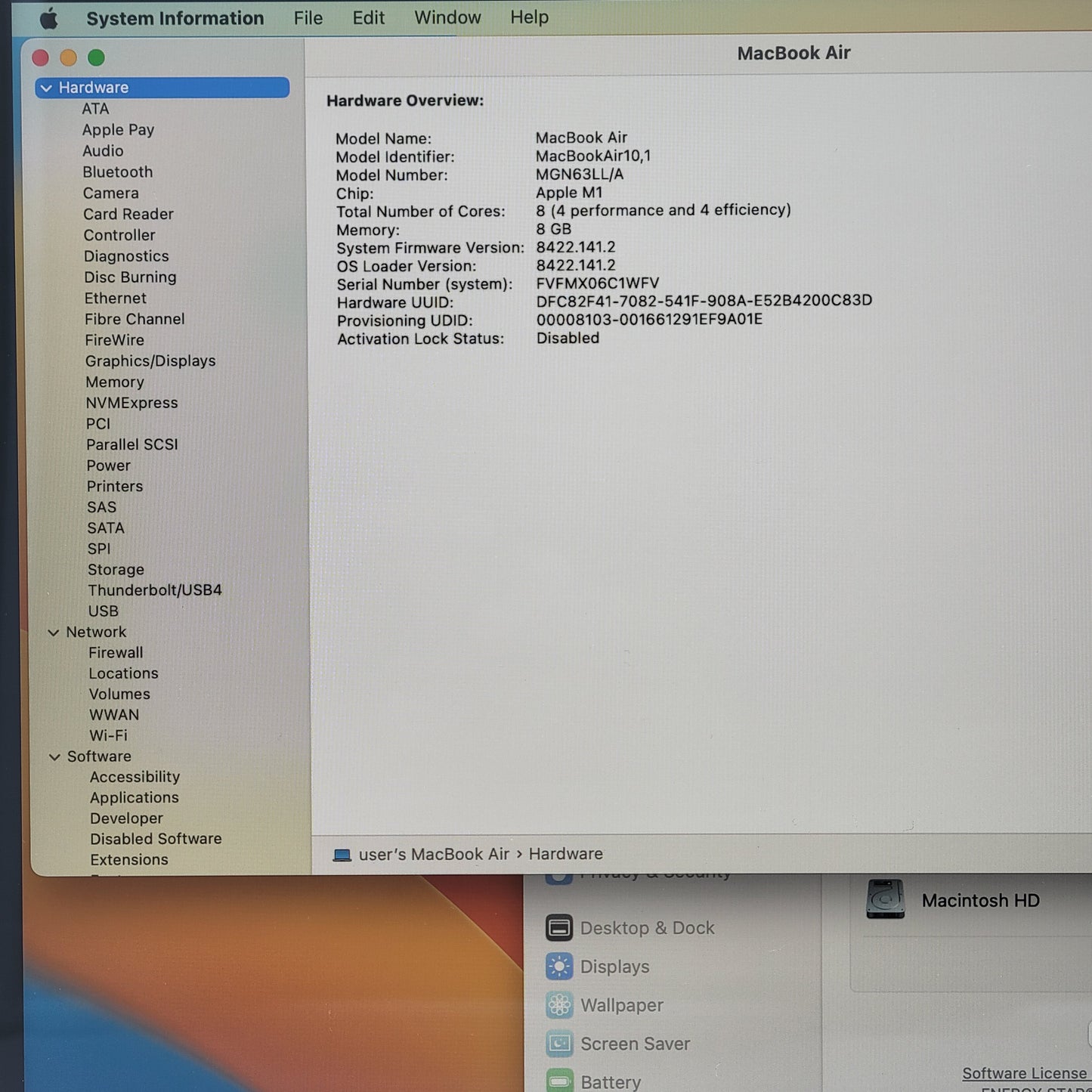 2020 Apple MacBook Air 13.3" M1 7C GPU 3.2GHz 8GB RAM 256GB SSD A2337 Open Box