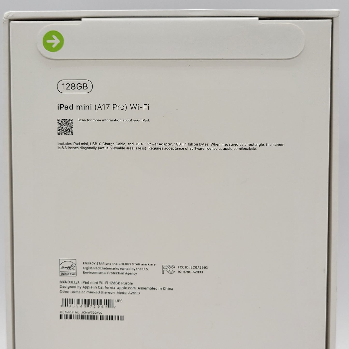 New WiFi Only Apple iPad mini (A17 Pro) 128GB Purple MXN93LL/A