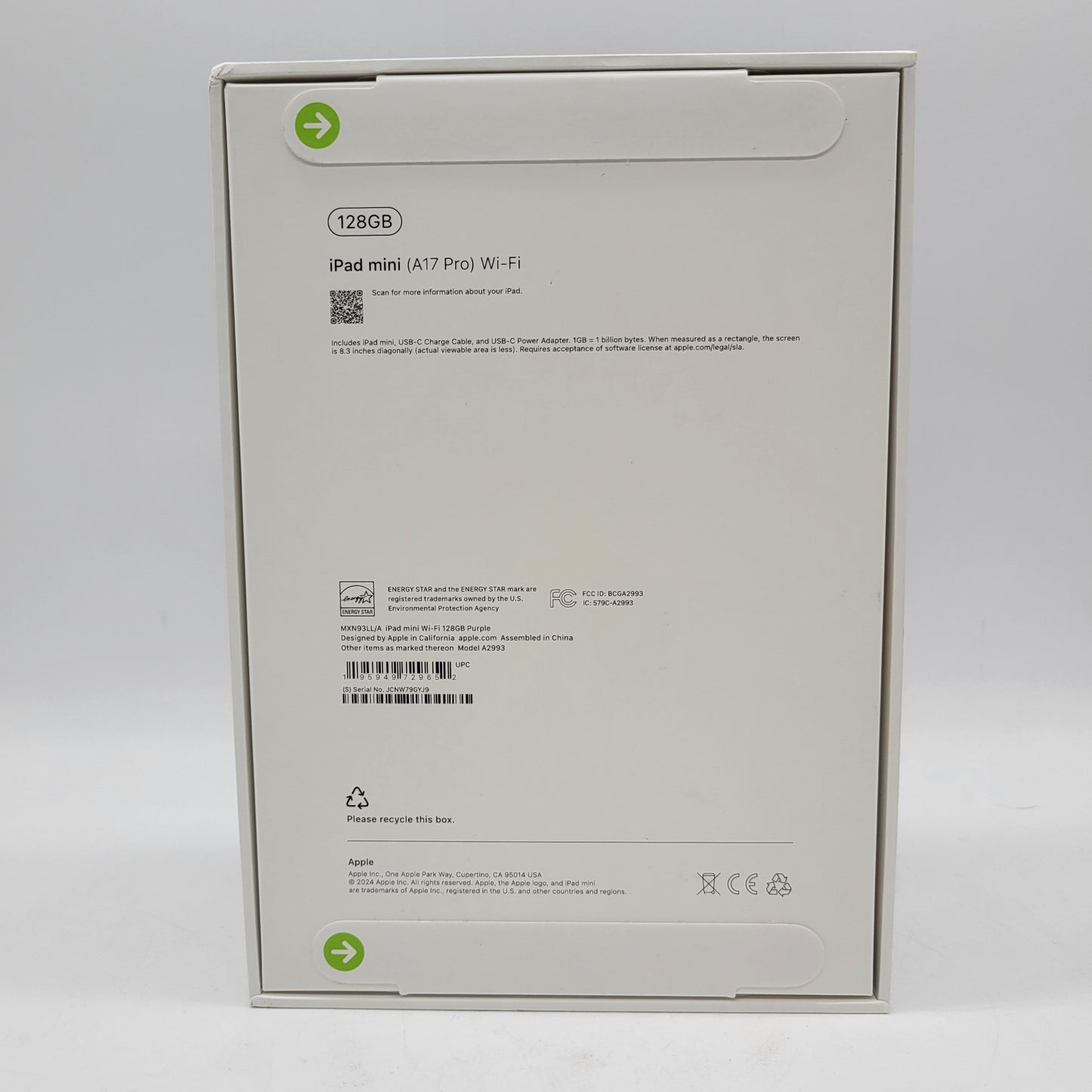 New WiFi Only Apple iPad mini (A17 Pro) 128GB Purple MXN93LL/A