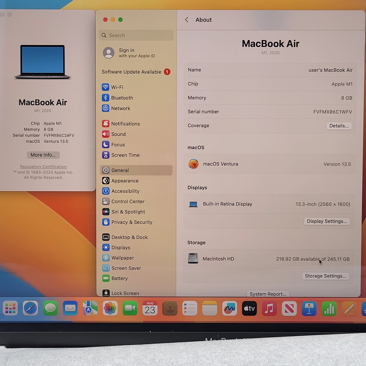 2020 Apple MacBook Air 13.3" M1 7C GPU 3.2GHz 8GB RAM 256GB SSD A2337 Open Box