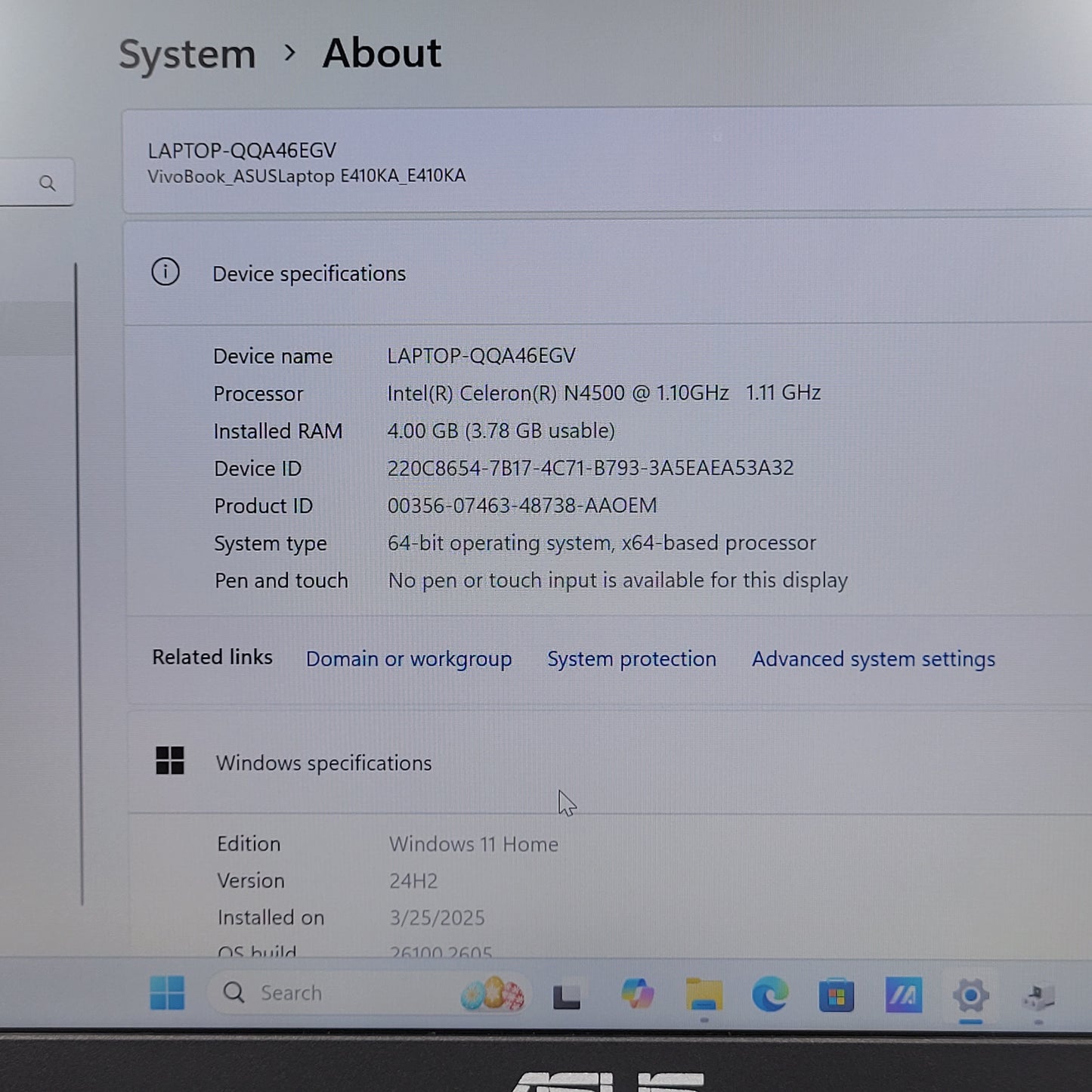 ASUS Notebook E410KA 14" Celeron N4500 1.1GHz 4GB RAM 64GB eMMc