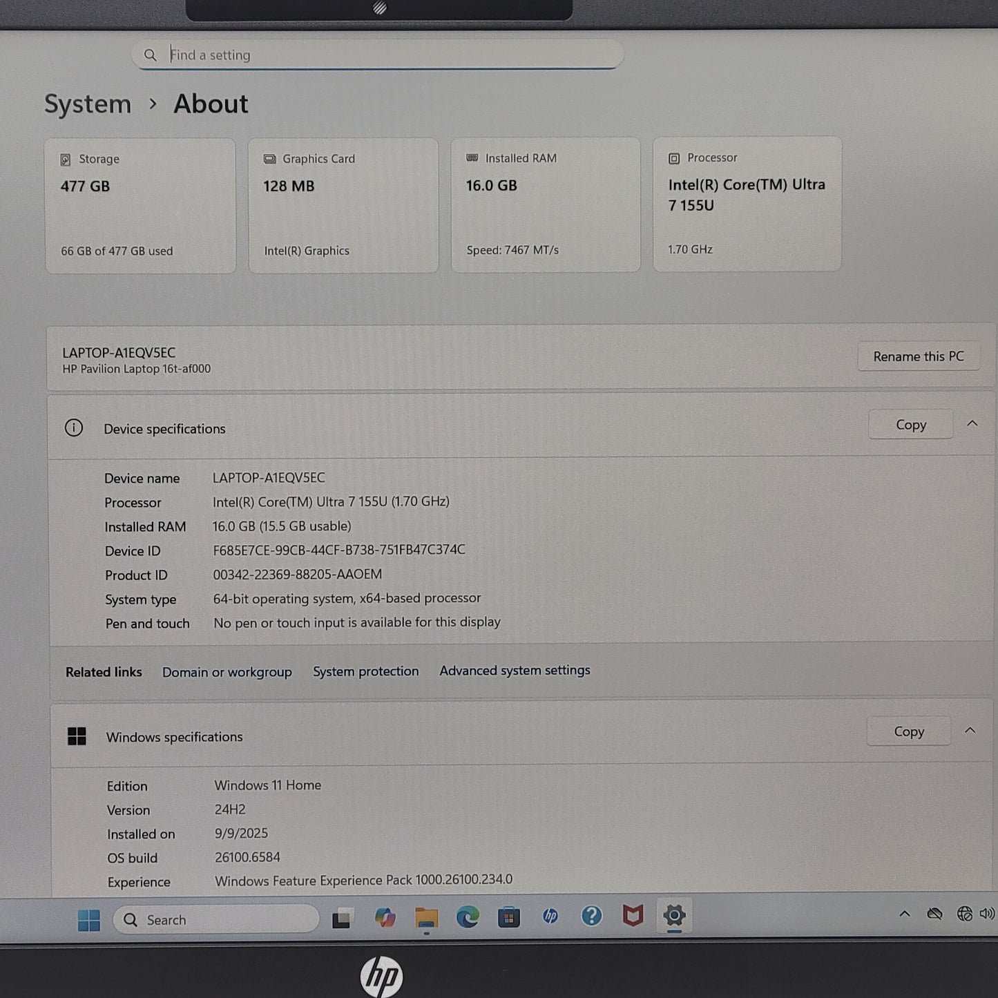 HP Pavilion 16T-AF000 16" Core Ultra 7 155U 1.7GHz 16GB RAM 512GB SSD