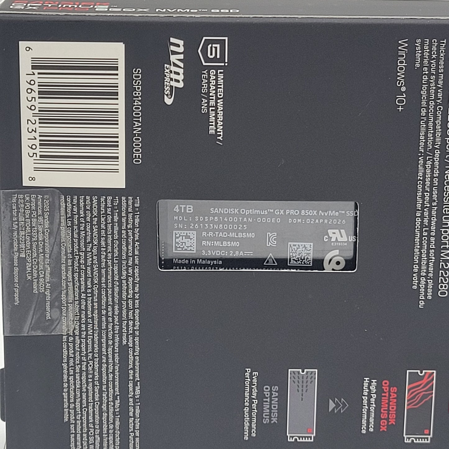 New SanDisk 2280mm Optimus GX Pro 850X 4TB PCIe 4.0 x4 NVMe 1.4 SSD