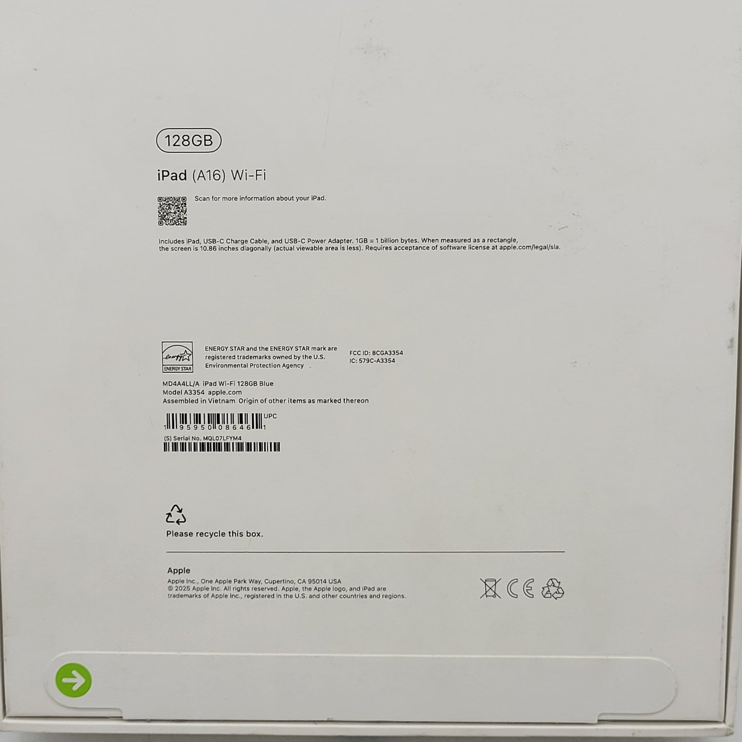 New WiFi Only Apple iPad 11" (A16) 128GB Blue MD4A4LL/A