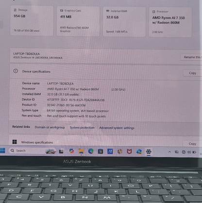 Asus Zenbook 14 UM3406K 14" Ryzen AI 7 350 2.0GHz 32GB RAM 1TB SSD