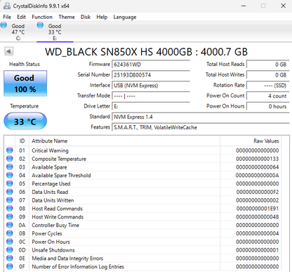Western Digital WD 2280mm Black SN850X 4TB M.2 NVMe Gen 4.0 x 4 SSD