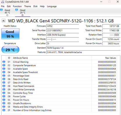 Western Digital WD 2280mm WD-Black 512GB M.2 NVMe Gen 4.0 x 4 SSD 