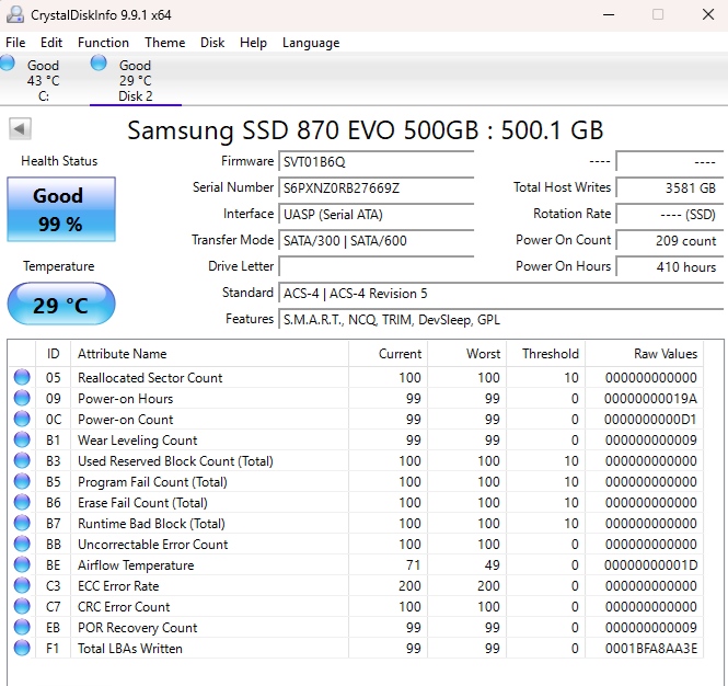 Samsung 2.5" 870 EVO 500GB SATA III 6Gbps SSD MZ-77E500