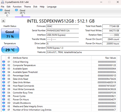 Intel 2280mm 660p Series 512GB M.2 NVMe Gen 3.0 x 4 SSD SSDPEKNW512GB