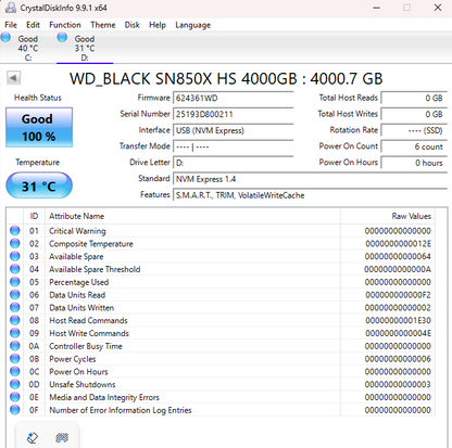 Western Digital WD 2280mm Black SN850X 4TB M.2 NVMe Gen 4.0 x 4 SSD