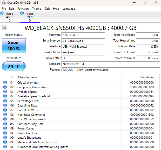Western Digital WD 2280mm Black SN850X 4TB M.2 NVMe Gen 4.0 x 4 SSD