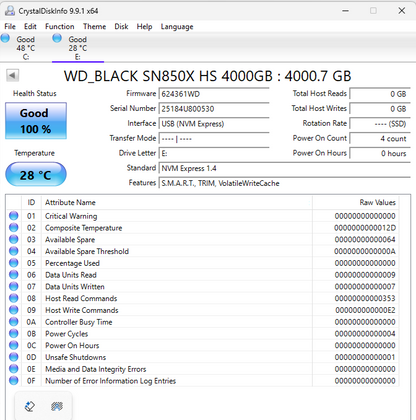 Western Digital WD 2280mm Black SN850X 4TB M.2 NVMe Gen 4.0 x 4 SSD WDS400T2XHE