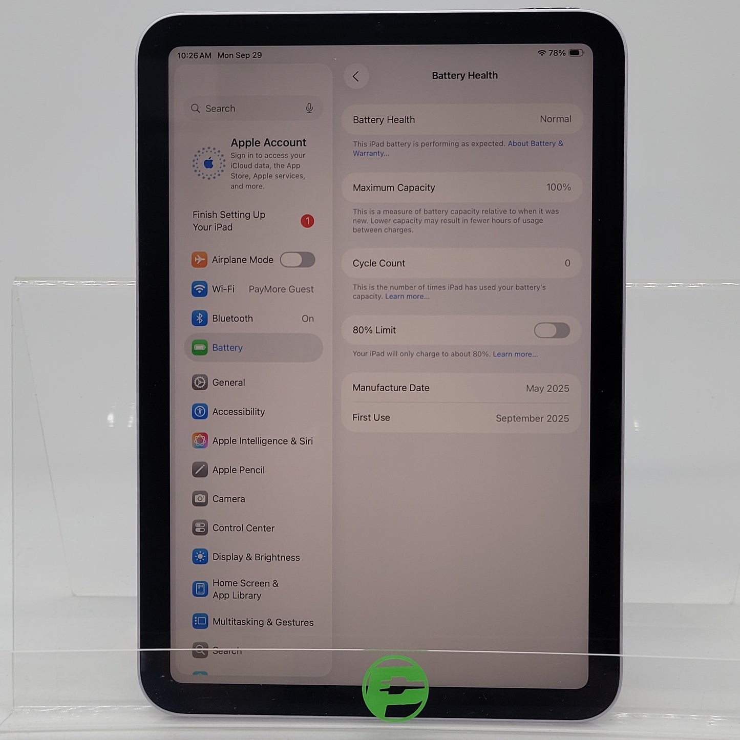 WiFi Only Apple iPad mini (A17 Pro) 128GB Purple MXN93LL/A