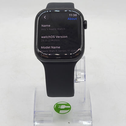 Unlocked Apple Watch Series 11 46MM Jet Black Aluminum Sport Band MFC44LW/A