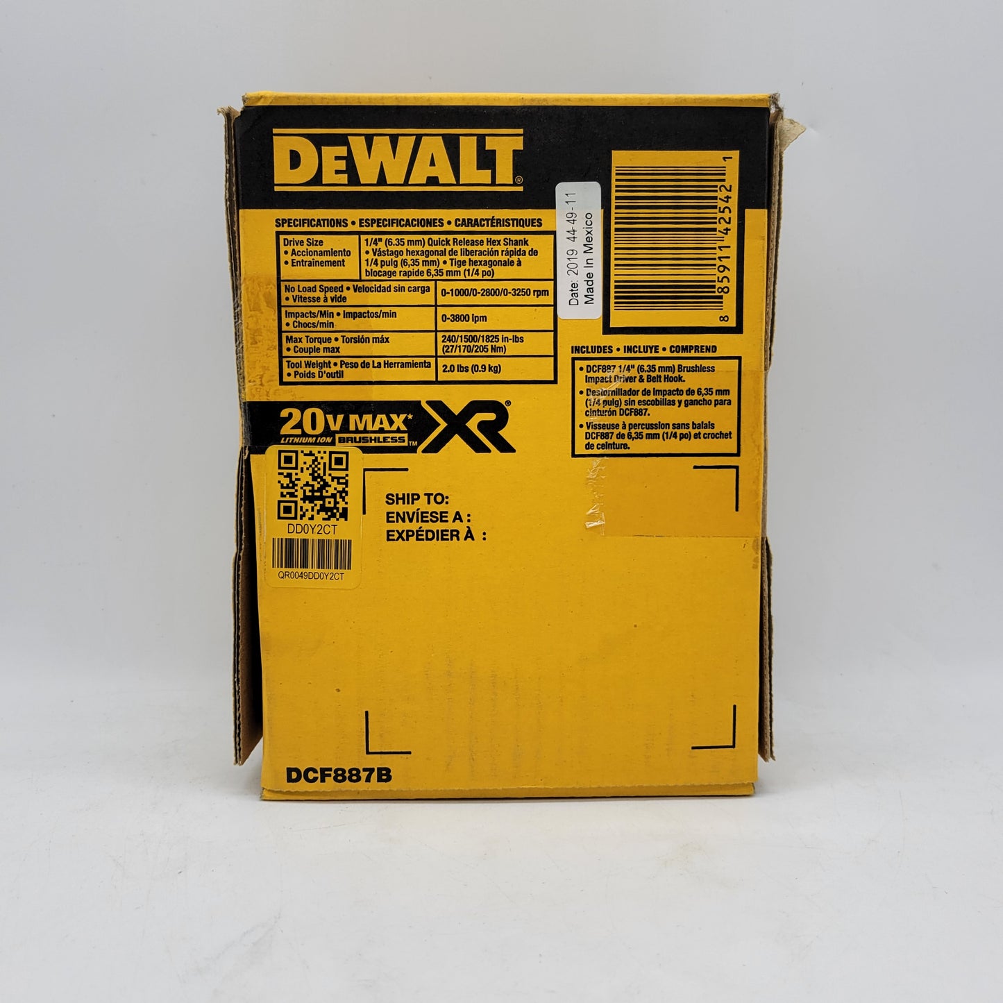 New DeWalt DCF887B 20V MAX 1/4" 3-Speed Brushless Impact Driver Tool Only