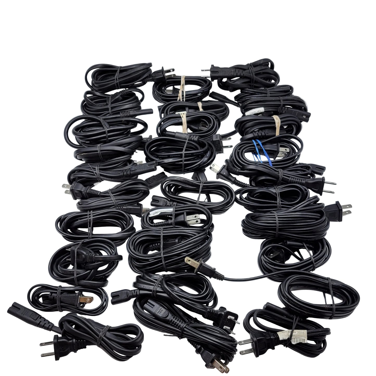 Lot of 30 Generic Two-Prong AC Power Cord Cables Various Lengths