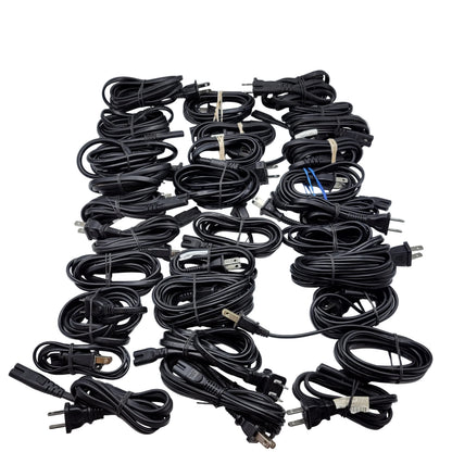 Lot of 30 Generic Two-Prong AC Power Cord Cables Various Lengths