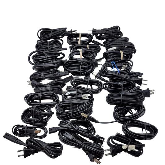 Lot of 30 Generic Two-Prong AC Power Cord Cables Various Lengths
