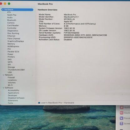 2020 Apple MacBook Pro 13.3" M1 8C GPU 3.2GHz 8GB RAM 256GB SSD A2338