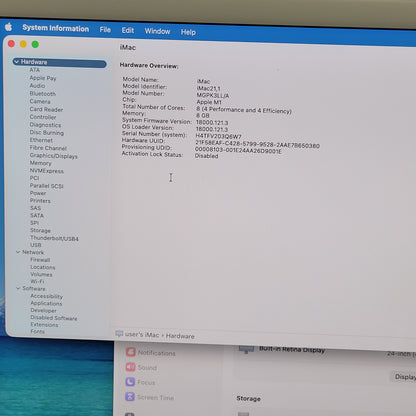 2021 Apple iMac 24" M1 8 Core 3.2GHz 8GB RAM 256GB SSD Blue A2438