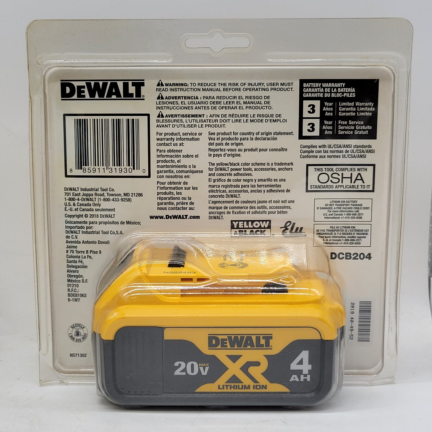 New DeWalt DCB204 20V MAX Lithium-Ion Battery