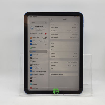 WiFi Only Apple iPad 10th Gen 64GB Blue MPQ13LL/A