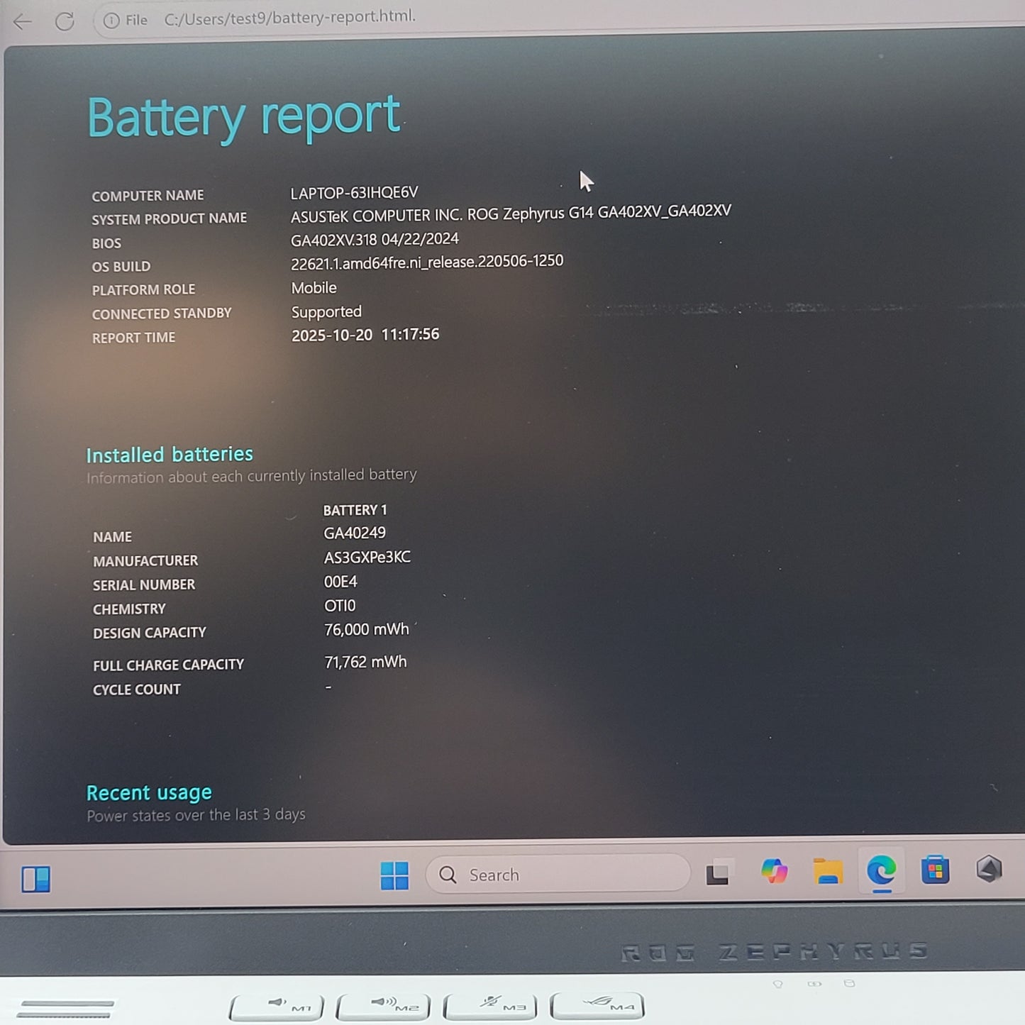 Asus ROG Zephyrus G14 GA402X 14" Ryzen 9 7940HS 4.0GHz 16GB RAM 512GB RTX 4060