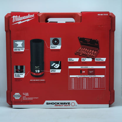 New Milwaukee 49-66-7015 1/2" Drive Impact Socket Kit 29 PC Shockwave
