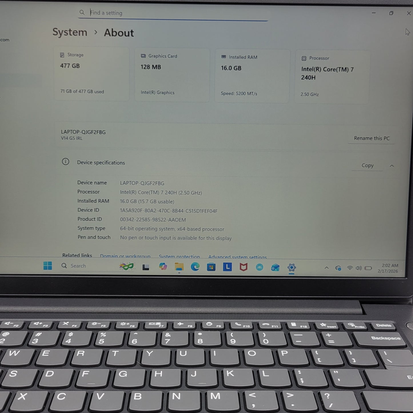 Lenovo V14 G5 IRL QJGF2BG 14" Core 7 240H 2.5GHz 16GB RAM 512GB SSD