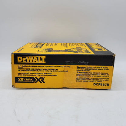 New DeWalt DCF887B 20V MAX 1/4" 3-Speed Brushless Impact Driver Tool Only
