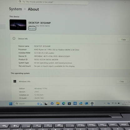 Dell Pro Max 14 MC14255 14" Ryzen AI 7 Pro 350 2.0GHz 32GB RAM 512GB SSD Read