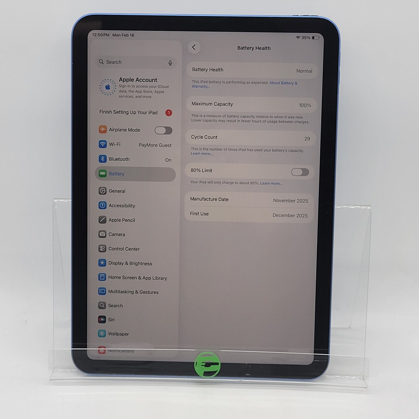 WiFi Only Apple iPad 11" (A16) 128GB Blue MD4A4LL/A