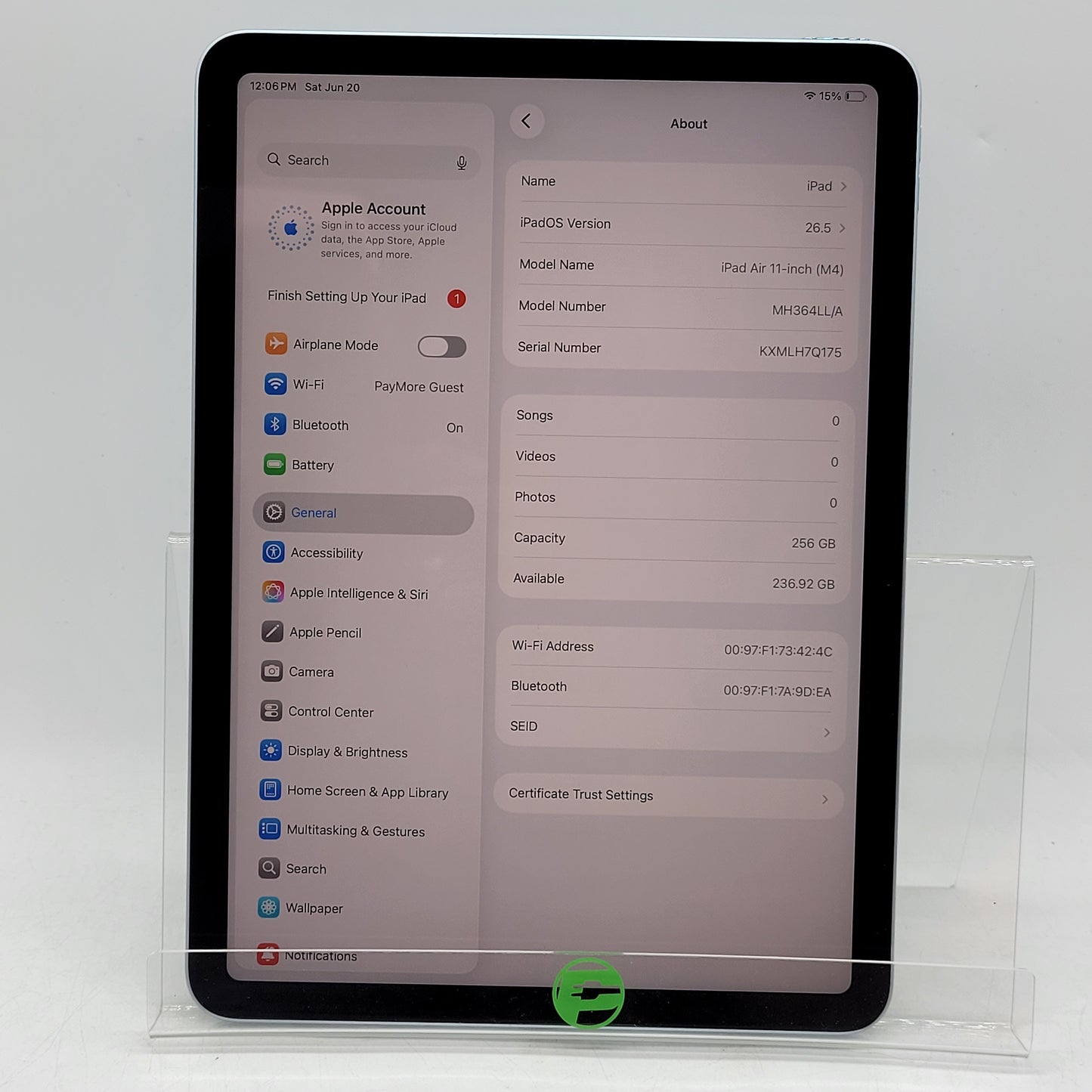 WiFi Only Apple iPad Air 11" M4 256GB Blue MH364LL/A