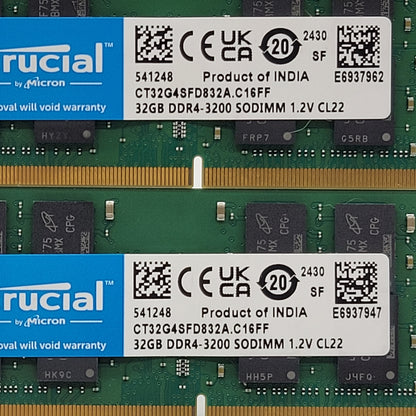 Crucial 64GB (2x32GB) RAM DDR4 3200MHz CT32G4SFD832A.C16FF
