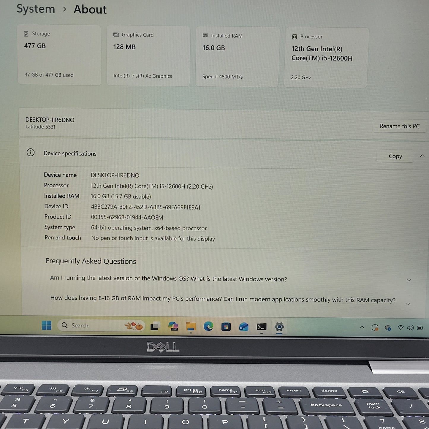 Dell Latitude 5531 15" i5-12600H 2.2GHz 16GB RAM 512GB SSD