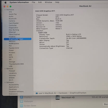 2019 Apple MacBook Air 13.3" i5 1.6GHz 8GB RAM 128GB SSD Space Gray A1932