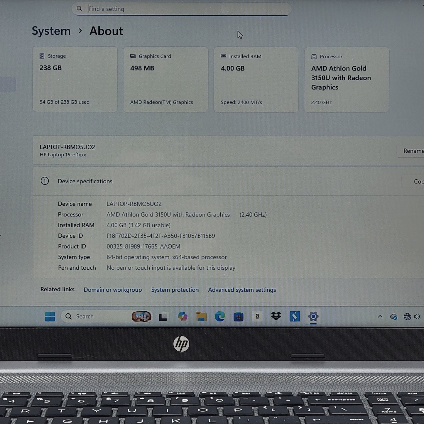 HP NoteBook 15-EF1078NR 15.6" Athlon Gold 3150U 2.4GHz 4GB RAM 256GB SSD